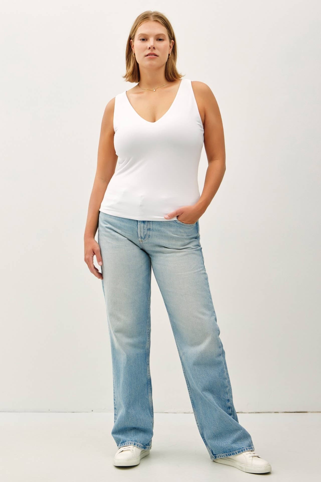Be Cool White V Neck Tank