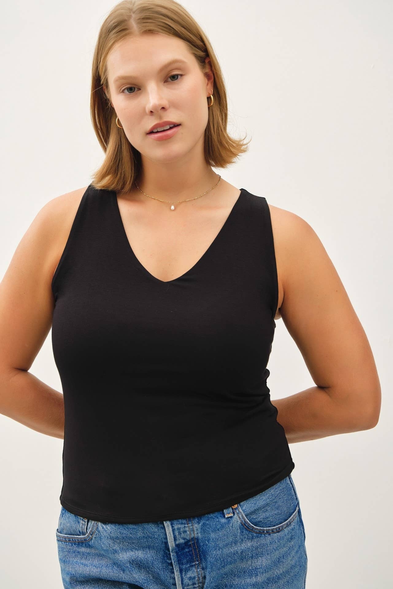 Be Cool White V Neck Tank