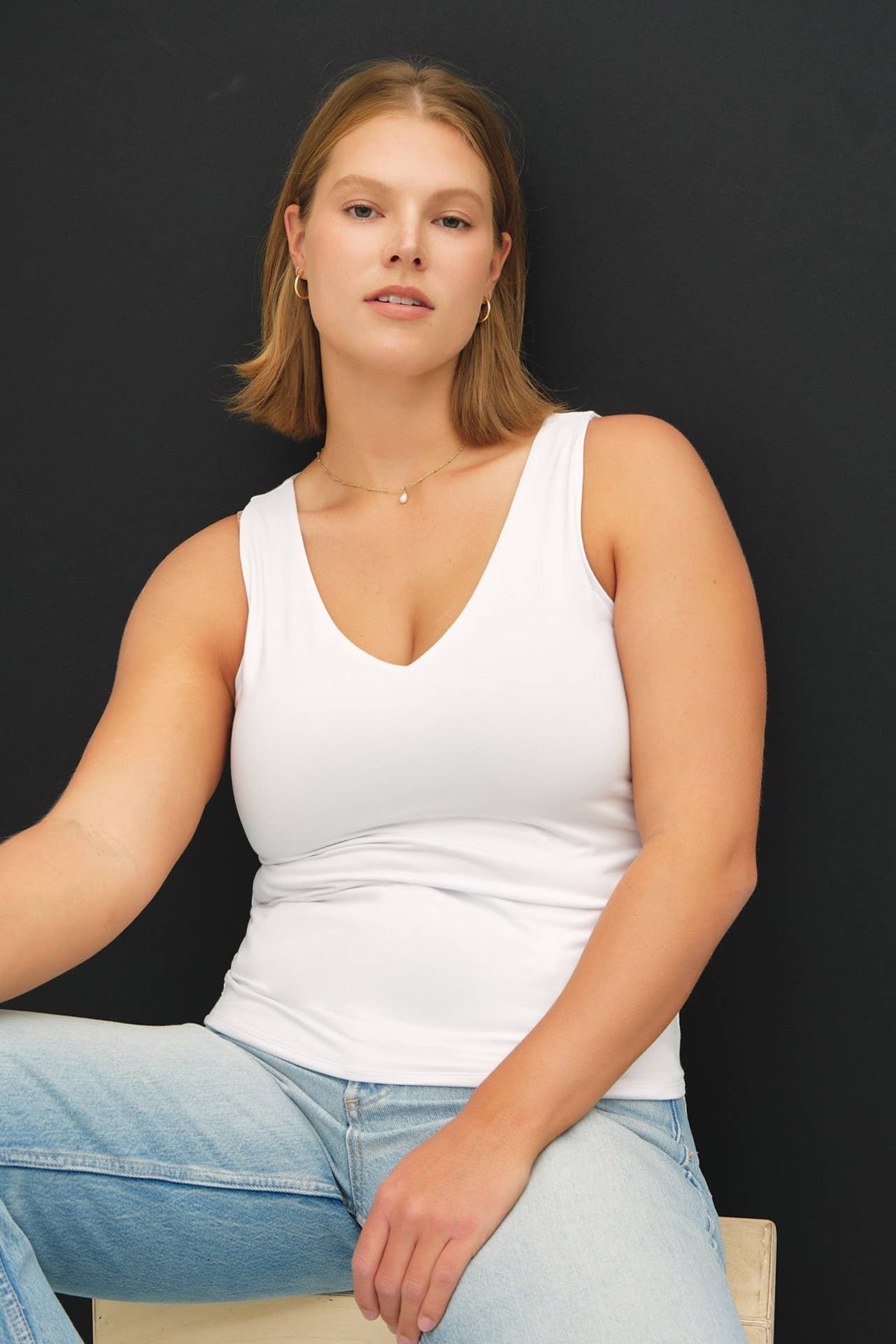 Be Cool White V Neck Tank