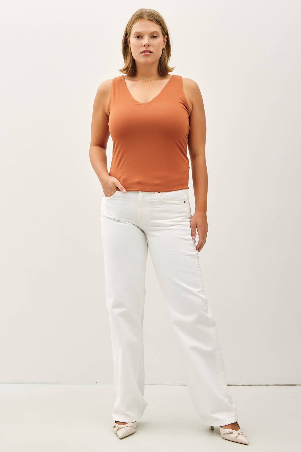 Be Cool White V Neck Tank