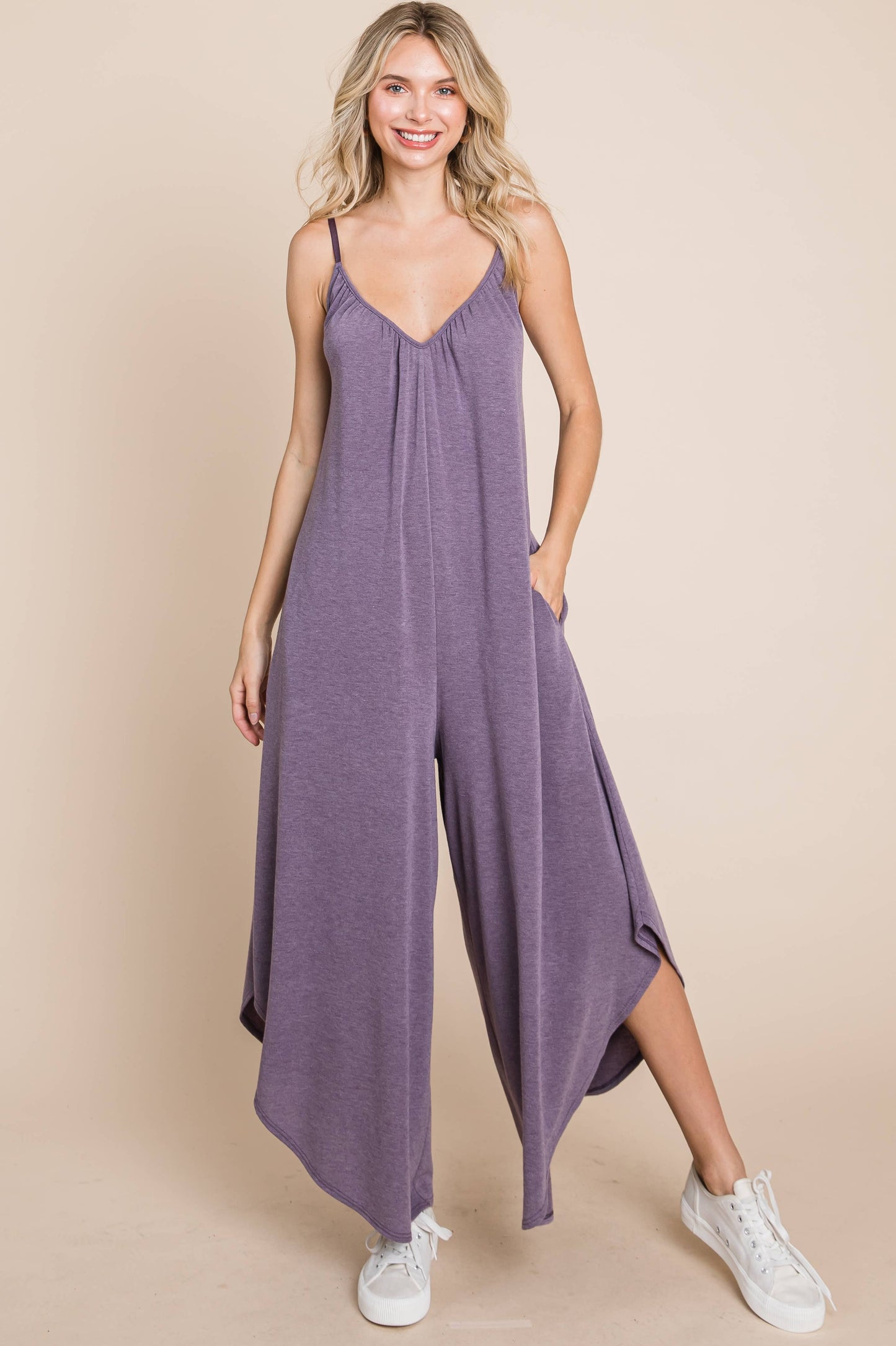 Emerald Teal French Terry Wide Leg Jumpsuit