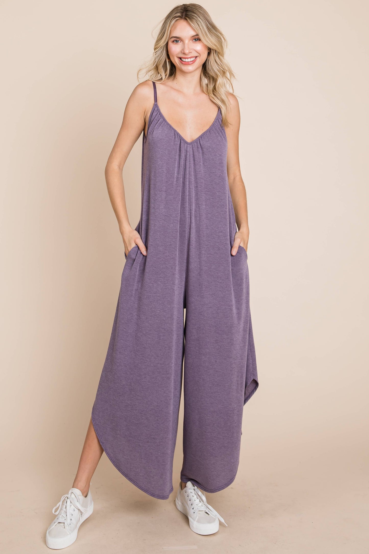 Emerald Teal French Terry Wide Leg Jumpsuit