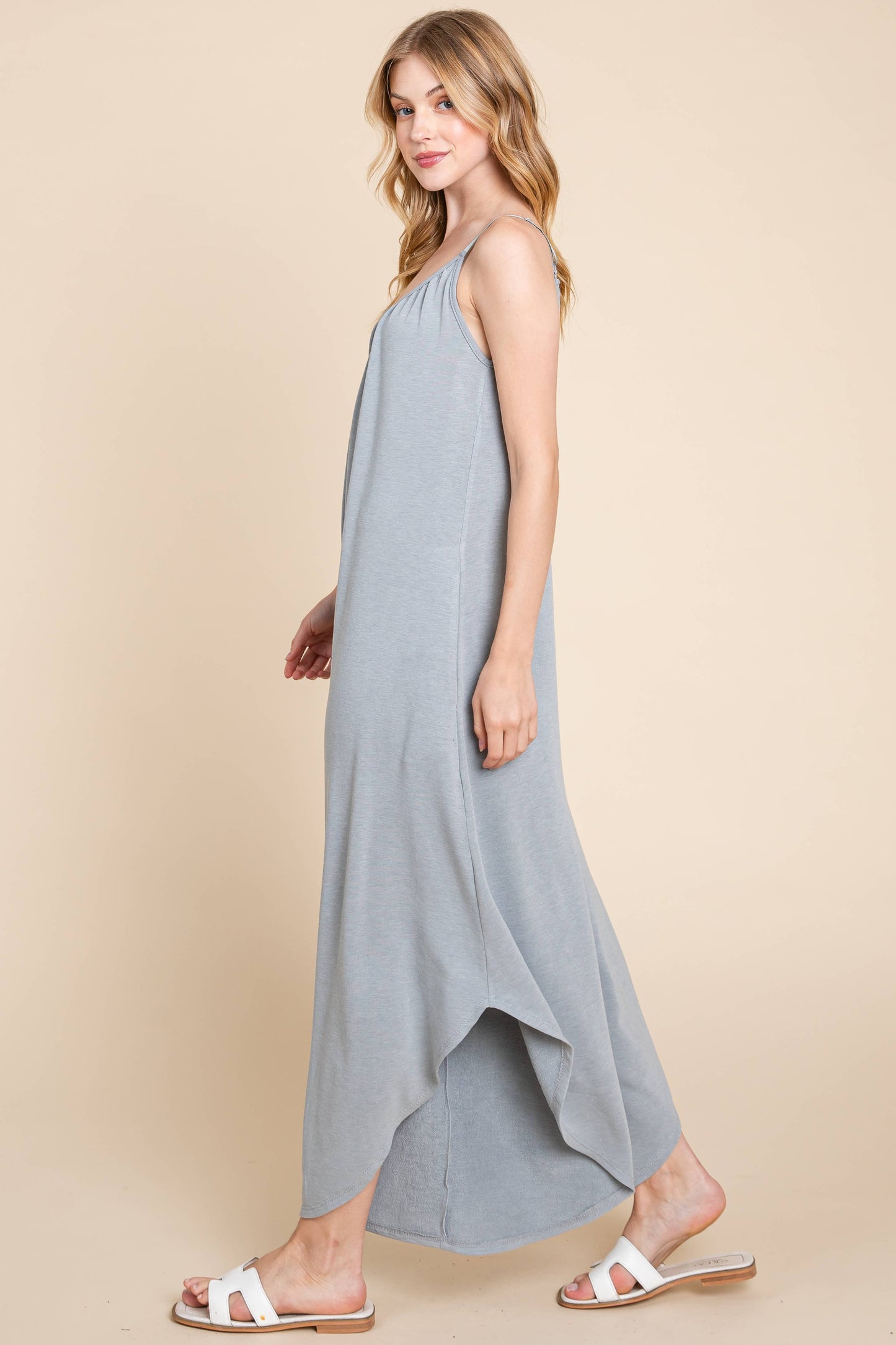 Emerald Teal French Terry Wide Leg Jumpsuit