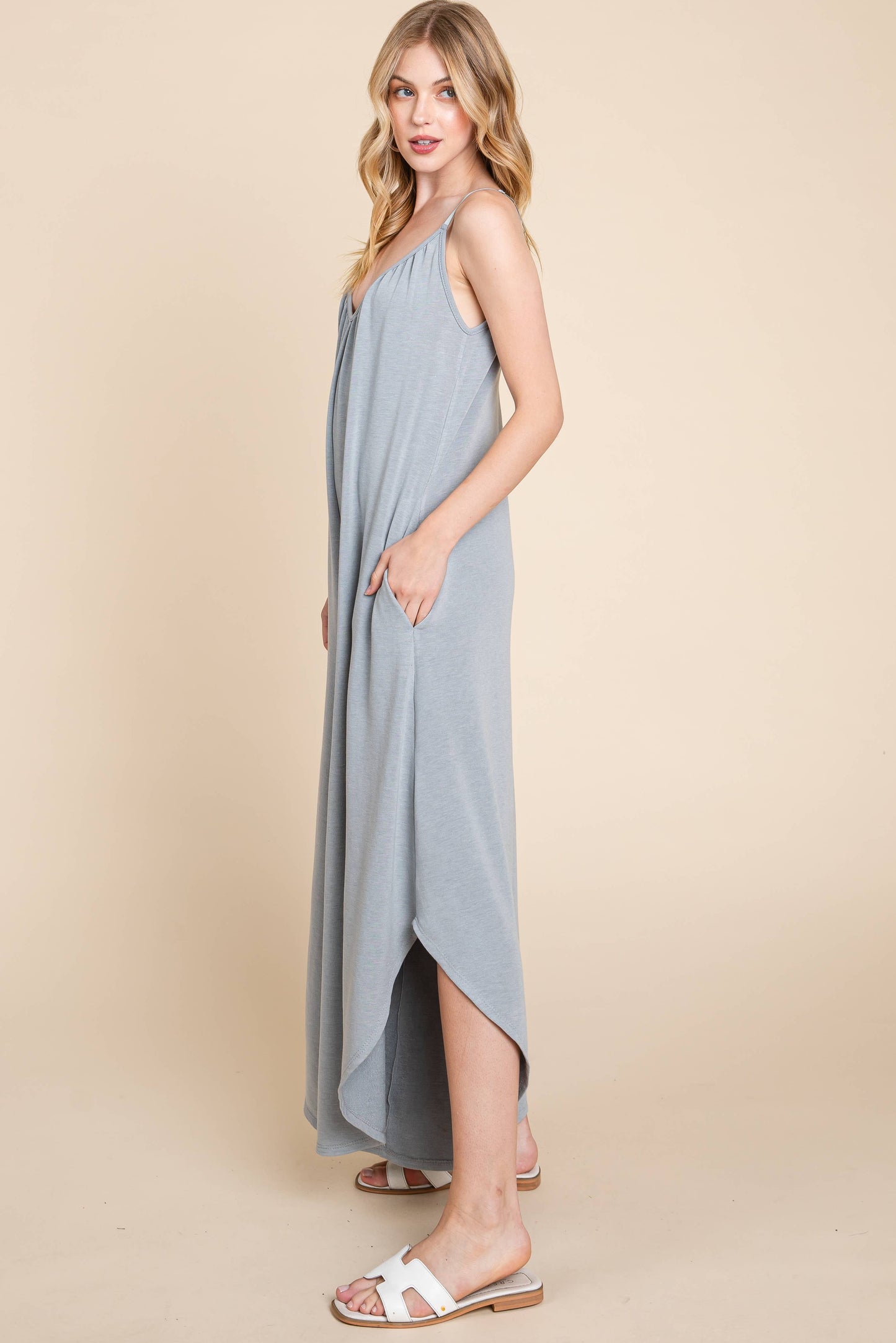 Emerald Teal French Terry Wide Leg Jumpsuit