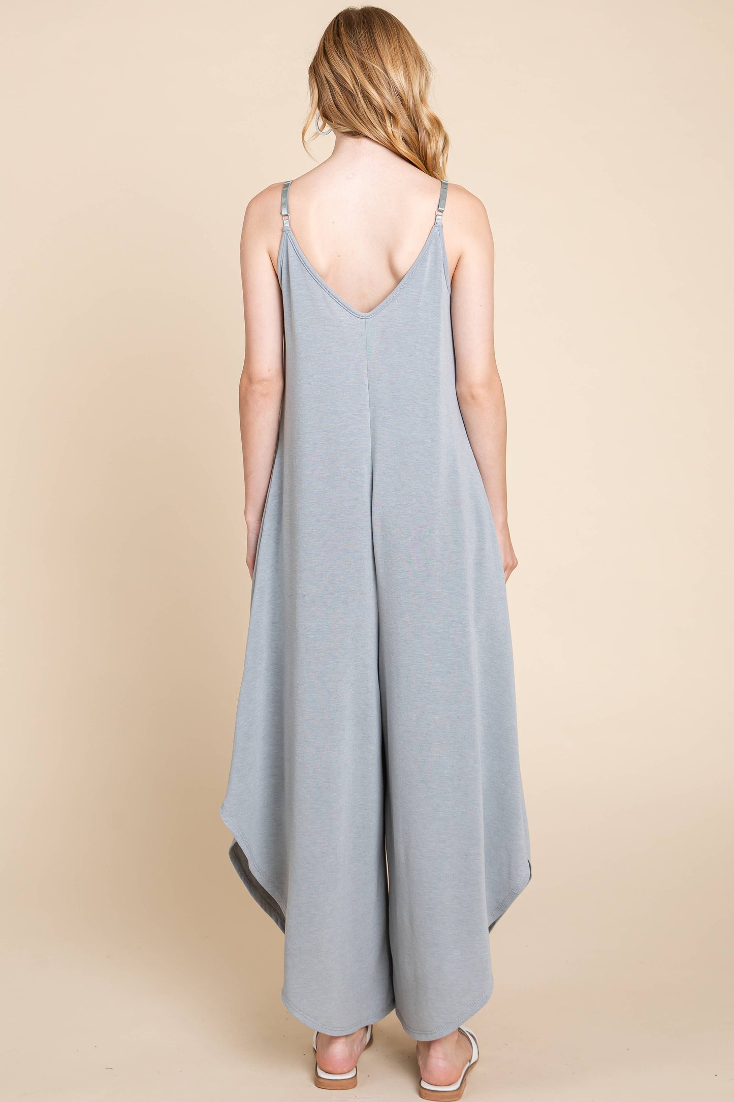 Emerald Teal French Terry Wide Leg Jumpsuit