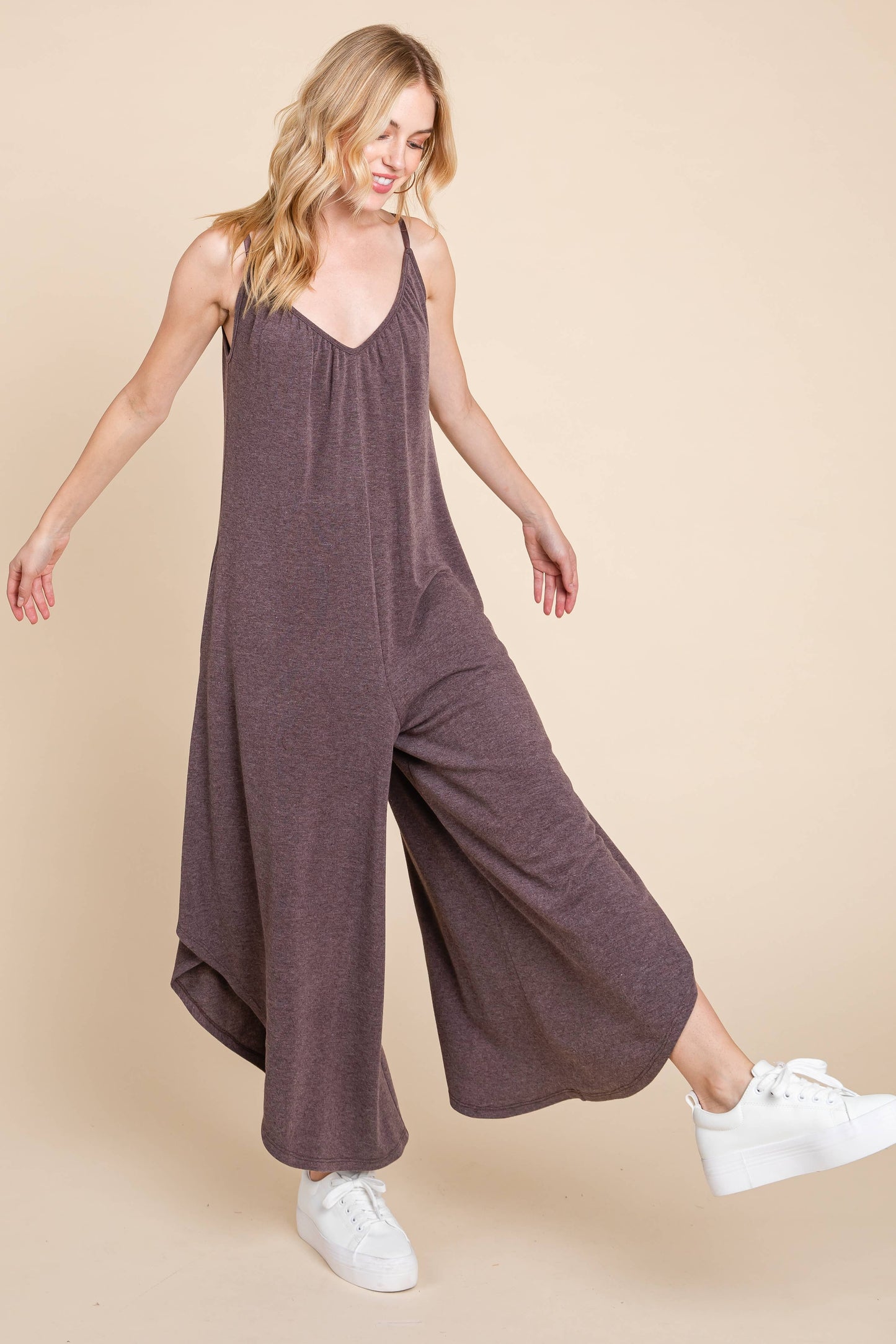 Emerald Teal French Terry Wide Leg Jumpsuit