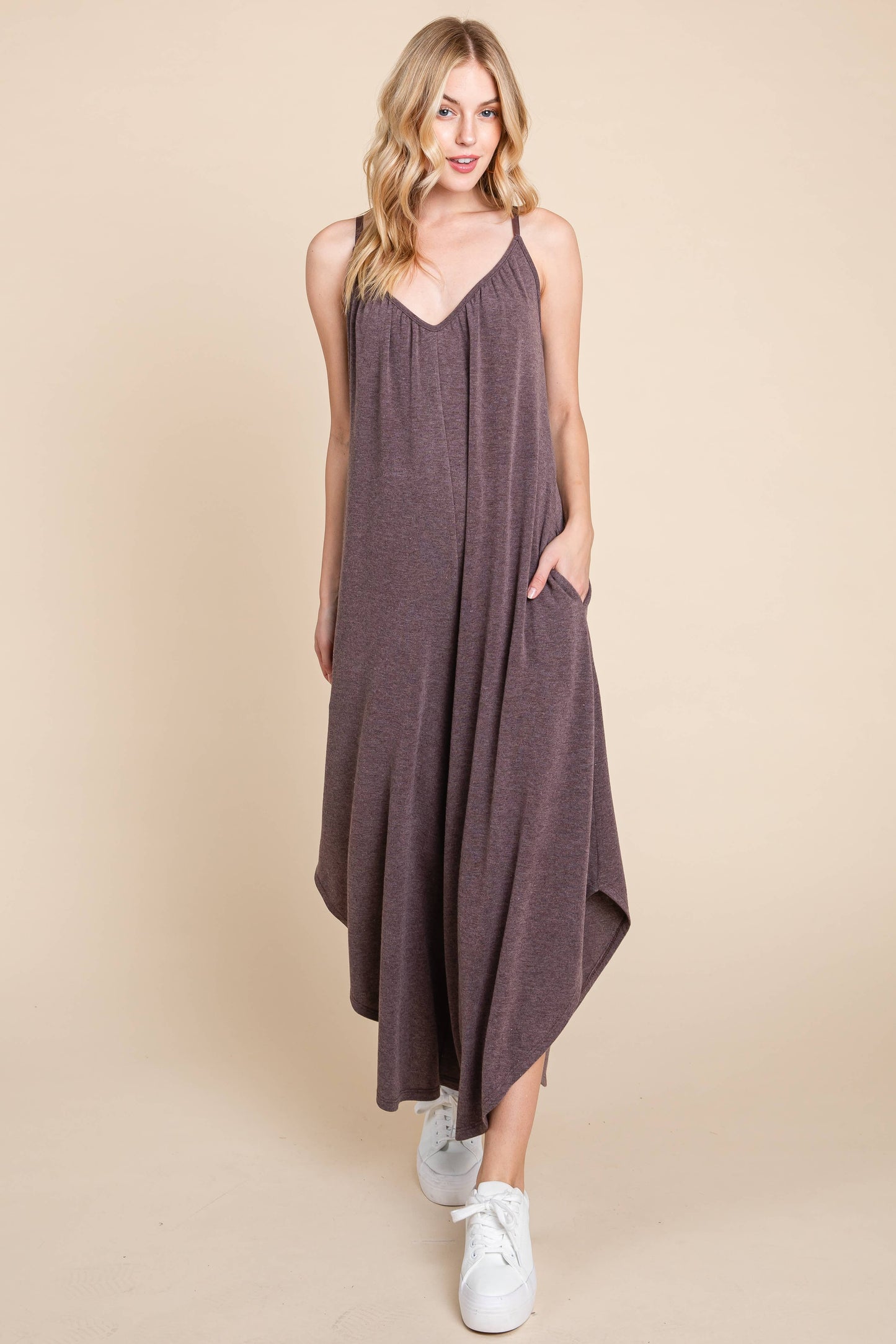 Emerald Teal French Terry Wide Leg Jumpsuit