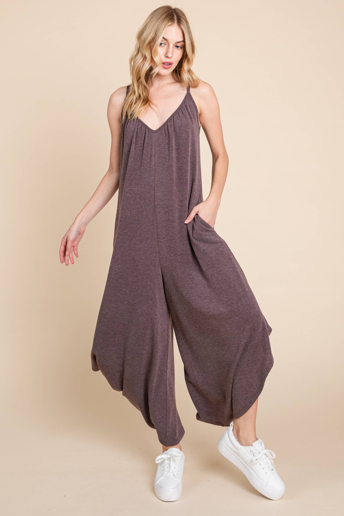 Emerald Teal French Terry Wide Leg Jumpsuit