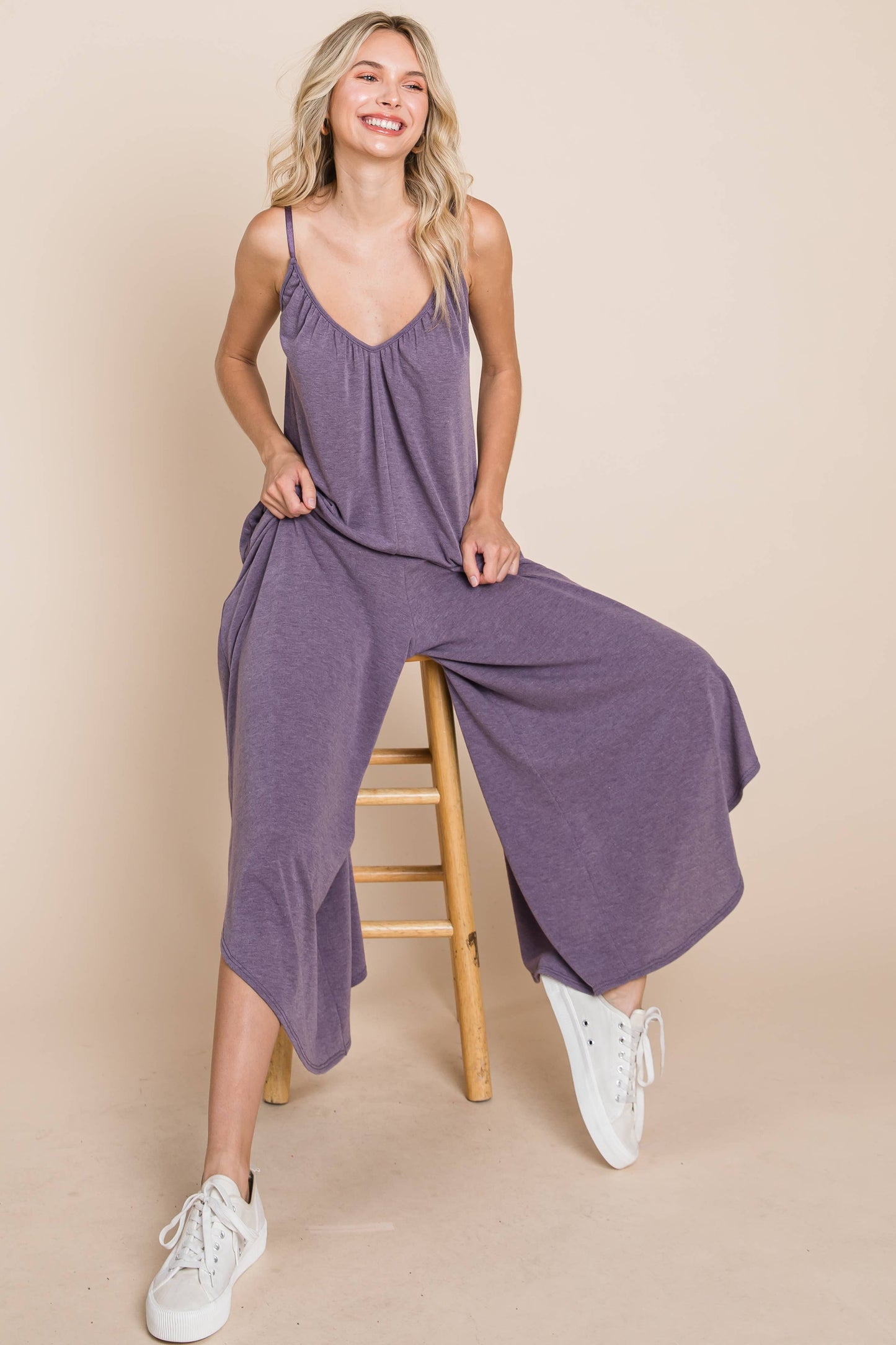 Emerald Teal French Terry Wide Leg Jumpsuit