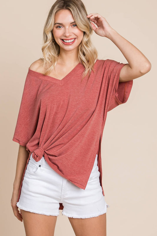 Emerald Marsala SS V NecSk Top