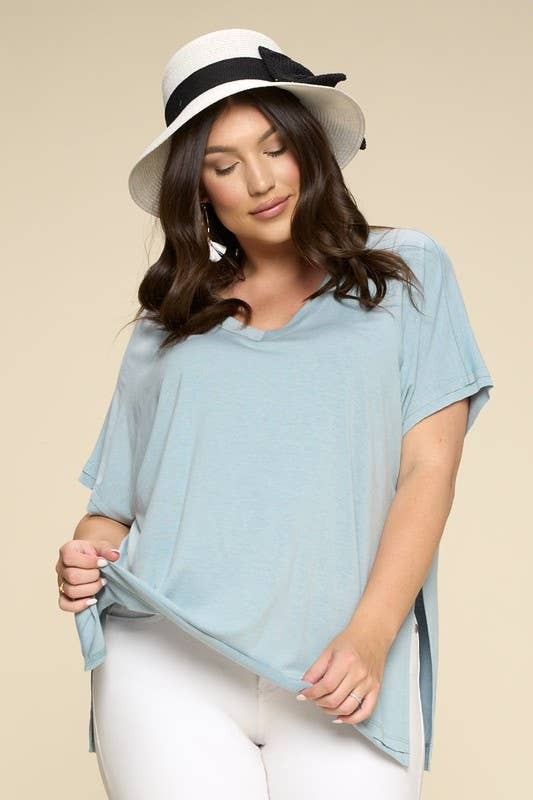 Emerald Marsala SS V Neck Top