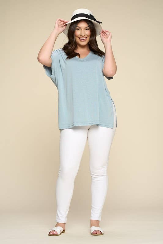 Emerald Marsala SS V Neck Top