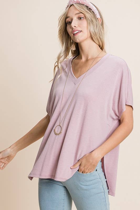Emerald Marsala SS V Neck Top