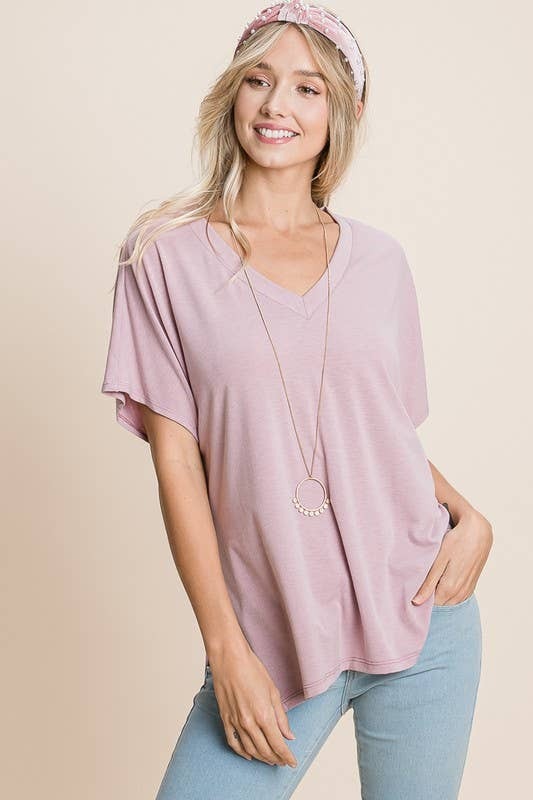 Emerald Marsala SS V Neck Top
