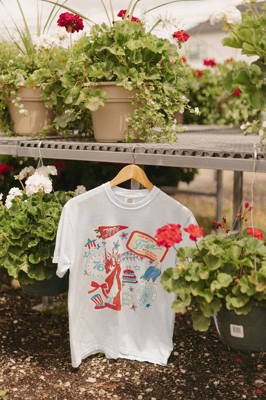 BLUE USA STICKER PATCH TEE / 4th of July Graphic TEE