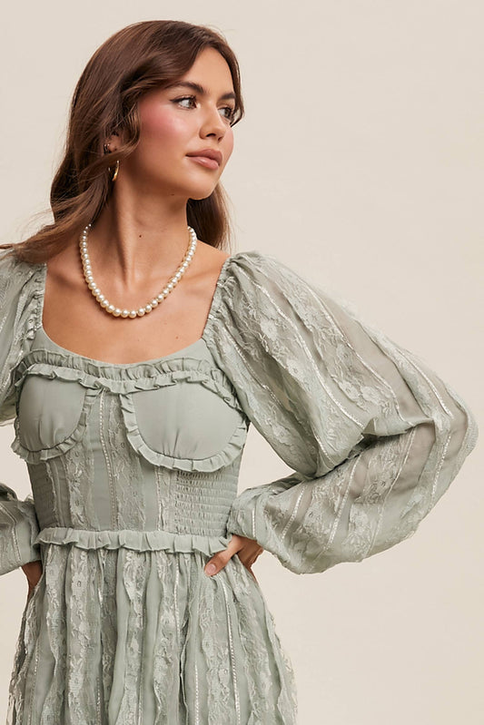 Listicle Sage LS Lace Midi Dress