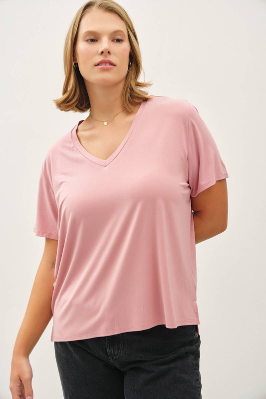Be Cool ROSE BAMBOO/MODAL SS BOXY V-NECK TEE