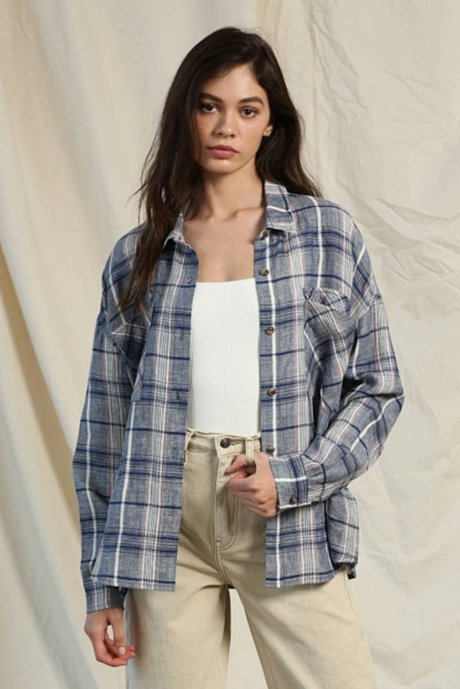 By Tog Blue/Grey Plaid OVERSIZED FLANNEL Shirt