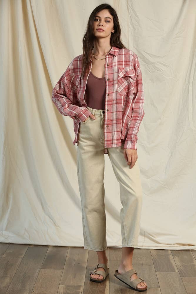 By Tog Blue/Grey Plaid OVERSIZED FLANNEL Shirt
