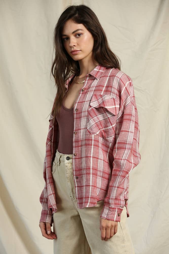 By Tog Blue/Grey Plaid OVERSIZED FLANNEL Shirt