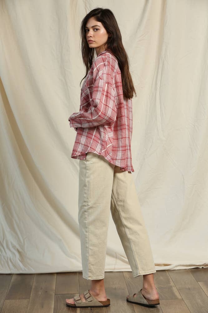 By Tog Blue/Grey Plaid OVERSIZED FLANNEL Shirt