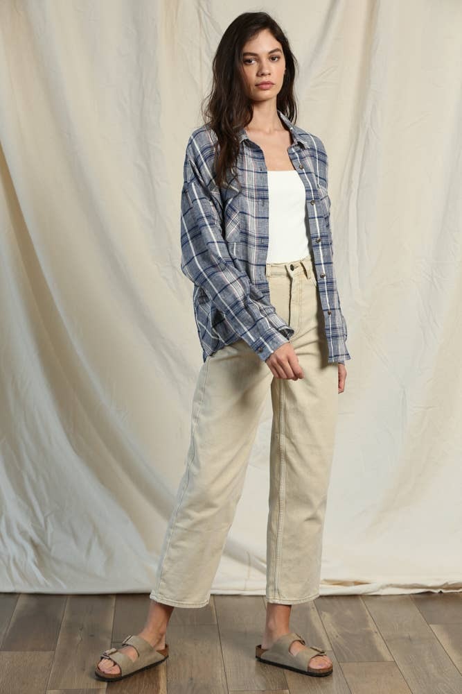 By Tog Blue/Grey Plaid OVERSIZED FLANNEL Shirt